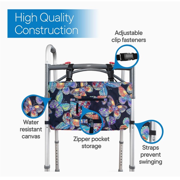 RMS Walker Rollator Bag Insulated Water Resistant Tote Vivid Butterfly NIP - Picture 4 of 7